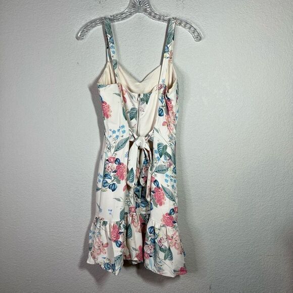 Parker Womens White Multicolor Yuna Dress Mini Floral Pleated Hem Tie Back Sz 6 - Picture 3 of 6